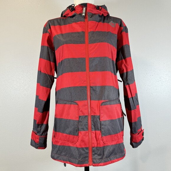 Sessions Terrain Womens Red Gray Stripe Jane Heather Snowboard Coat Recco Size S - Picture 1 of 16